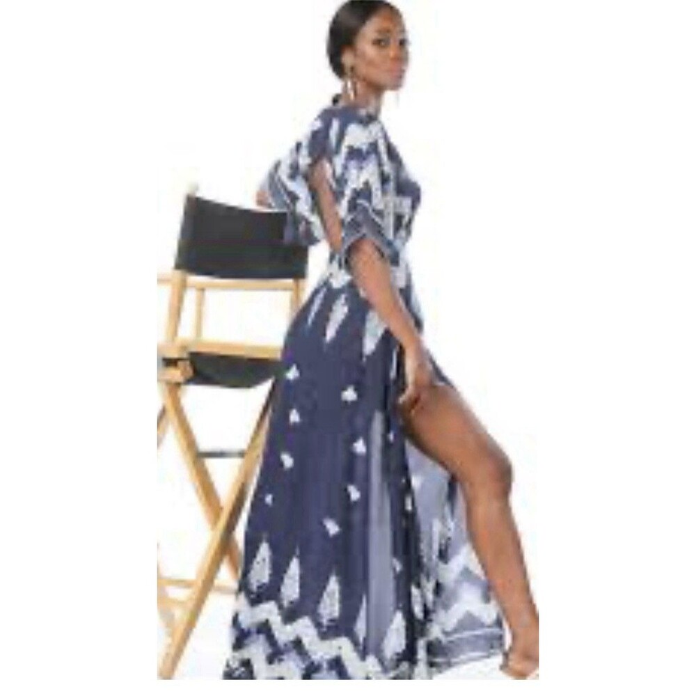 Pookie & Sebastian Double Slit Maxi Dress XS/S Navy Tie Dye Boho Beach Resort